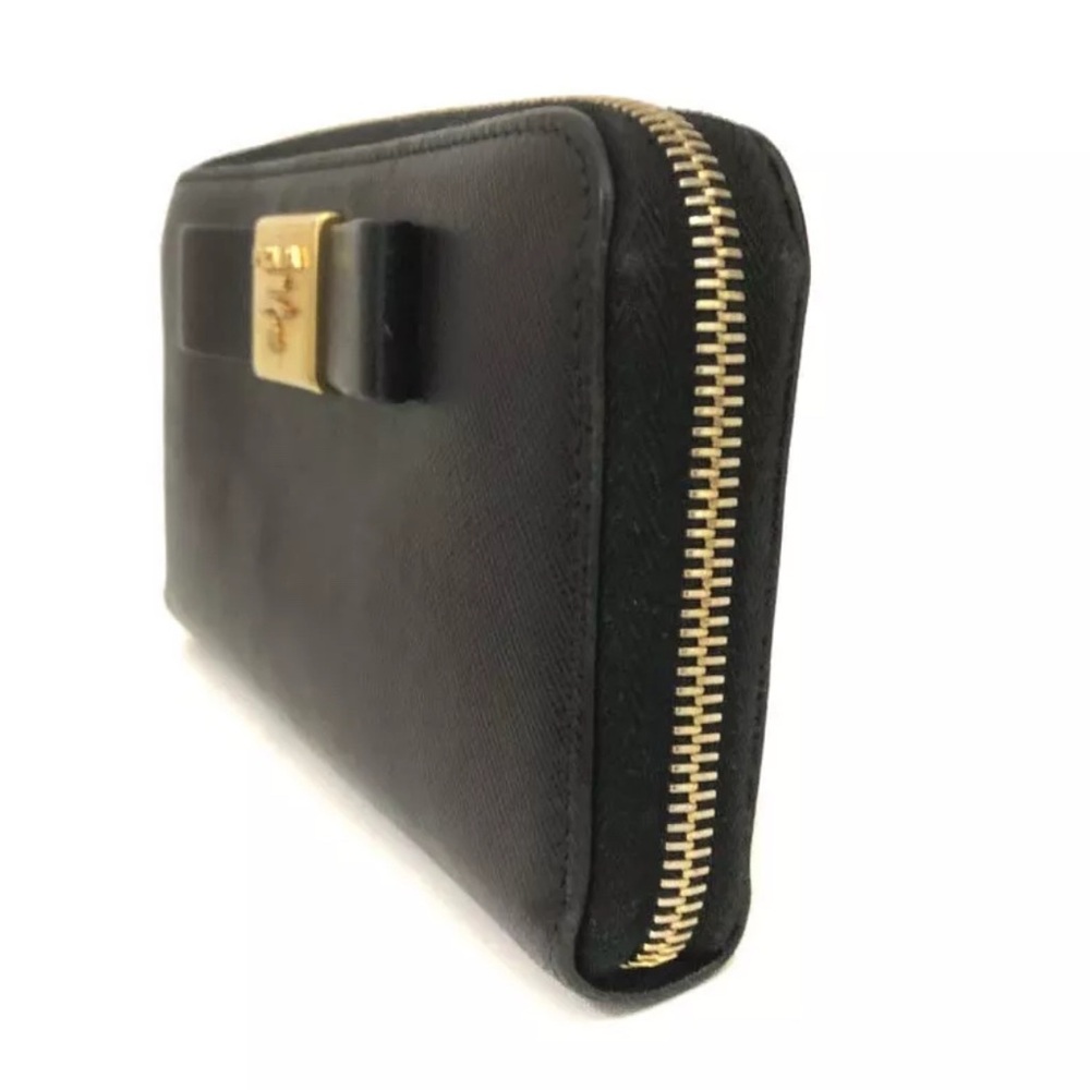 Authentic PRADA Logo Saffiano Ribbon Leather Zip Around Long Wallet Black - Picture 3 of 12